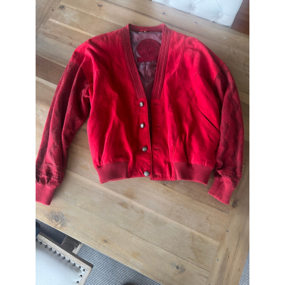 AMGE Other - Vintage AMGE Red Leather & Knit Bomber Jacket XL- Made in Spain
